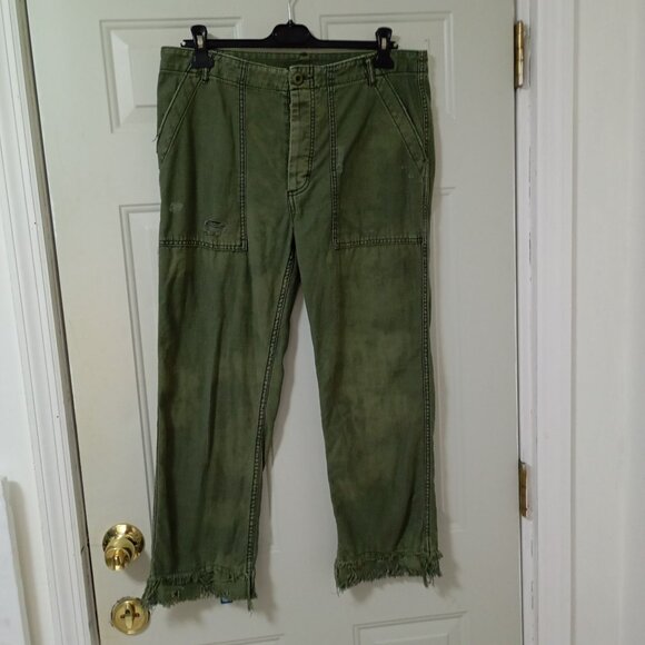 Free People Green Pacific Womens Green Cropped Cotton Pants Size 31 - Picture 1 of 11